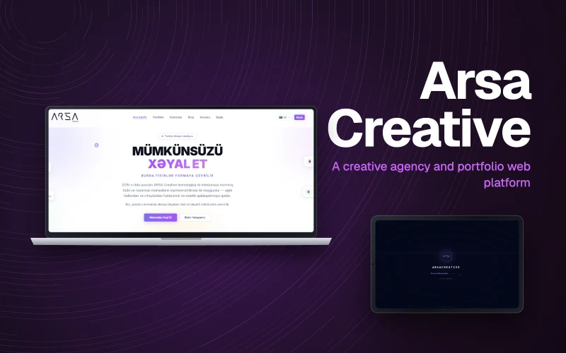 Arsa Creative web application shown on a laptop and a tablet