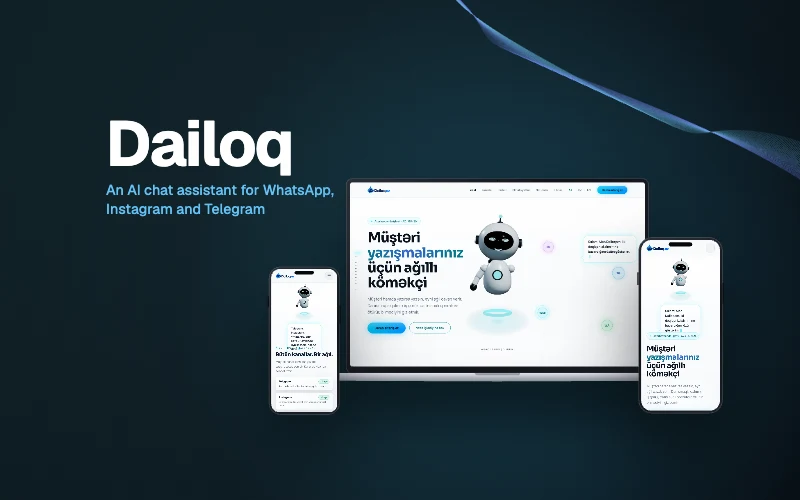 The Dailoq website shown on a laptop and two phones