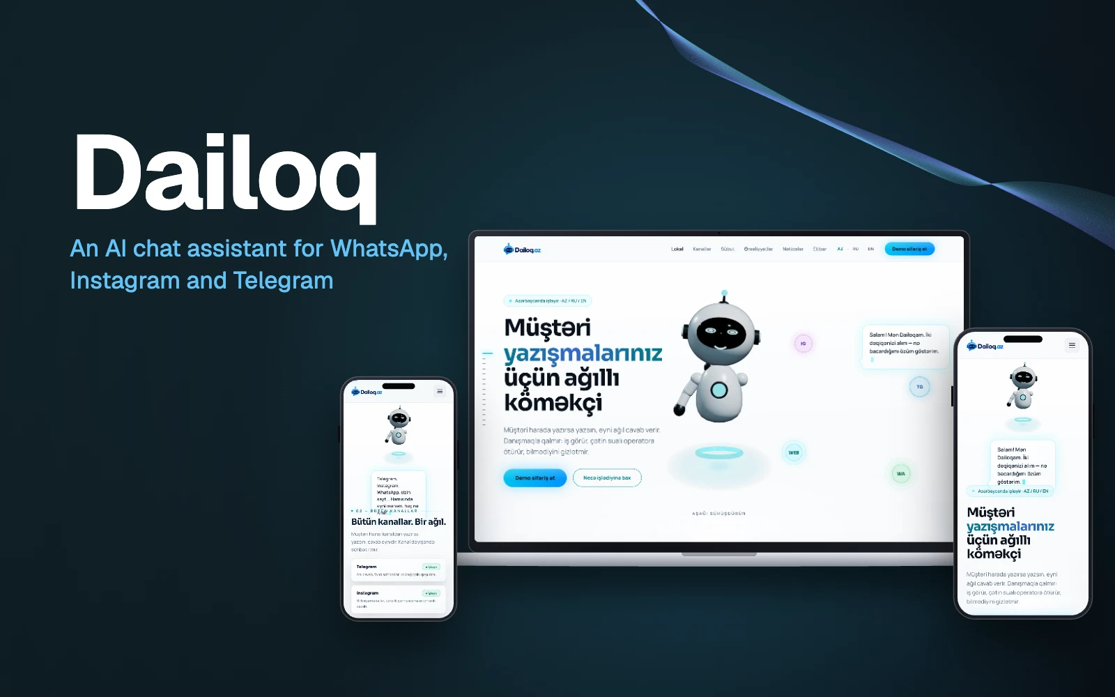The Dailoq website shown on a laptop and two phones