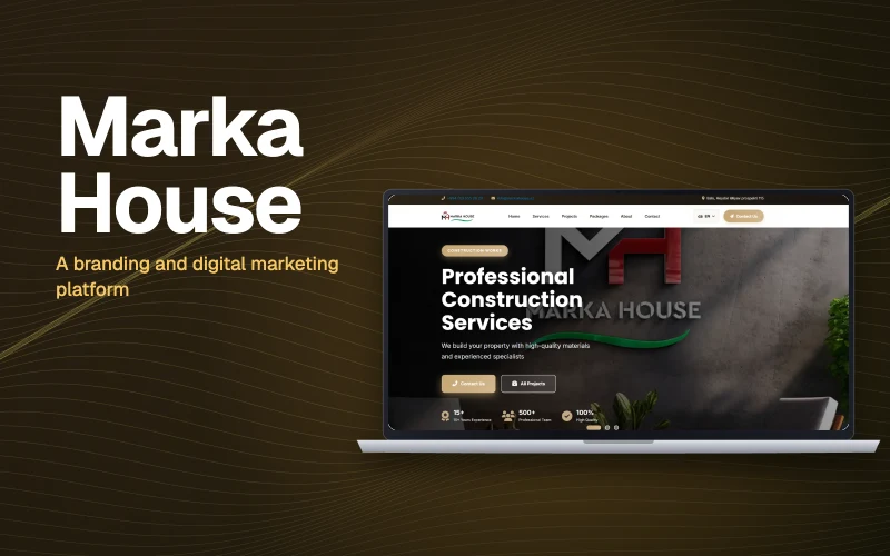 Marka House website shown on a laptop