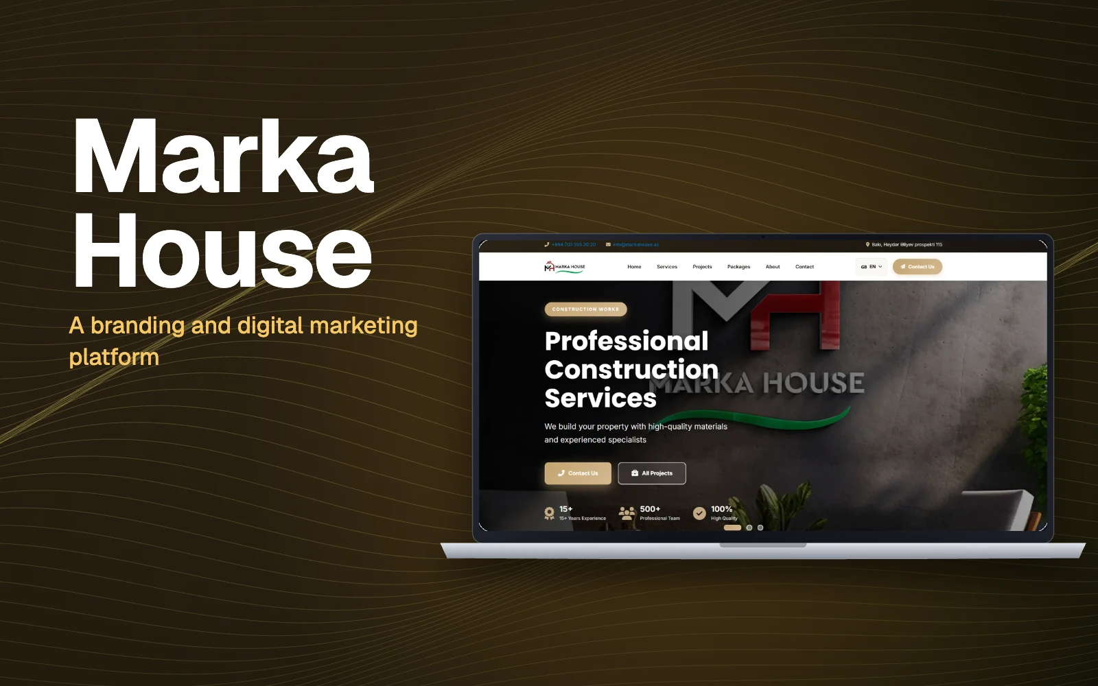 Marka House website shown on a laptop