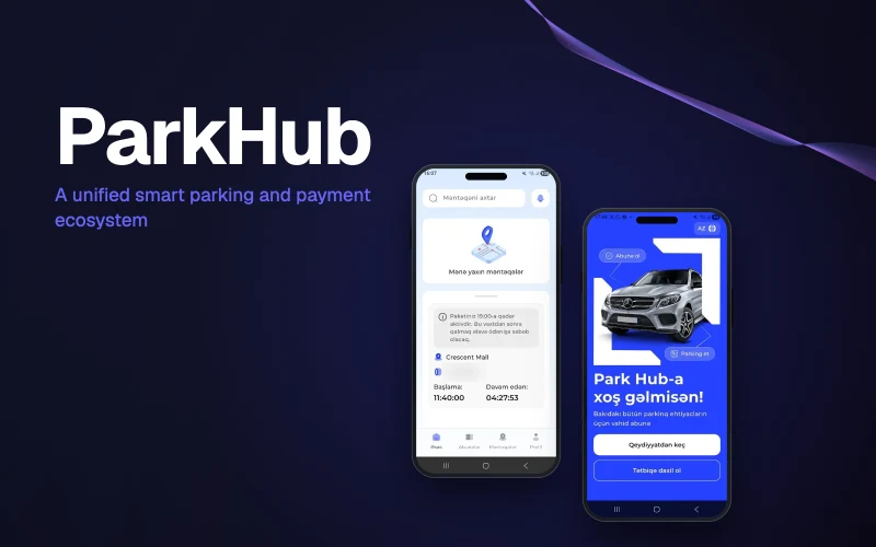 ParkHub mobile app screens in phone frames