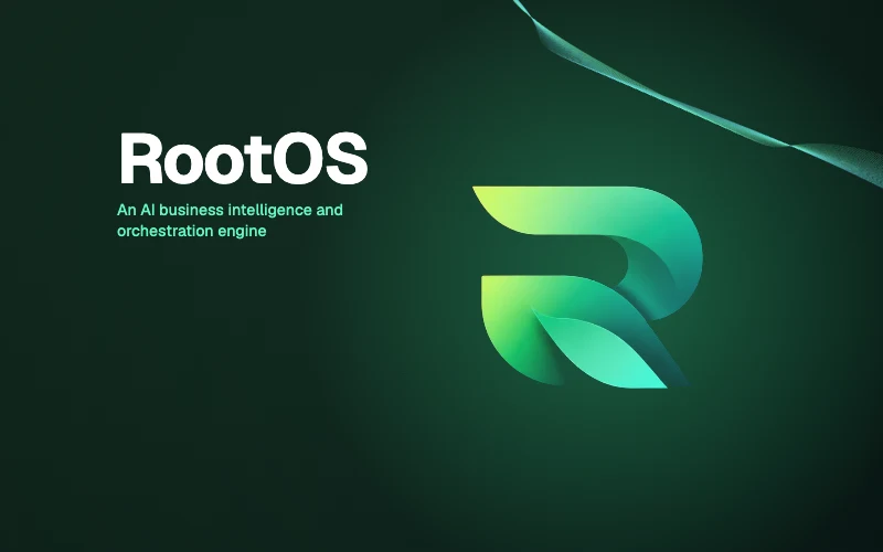 The RootOS logo — a green R mark on a dark background