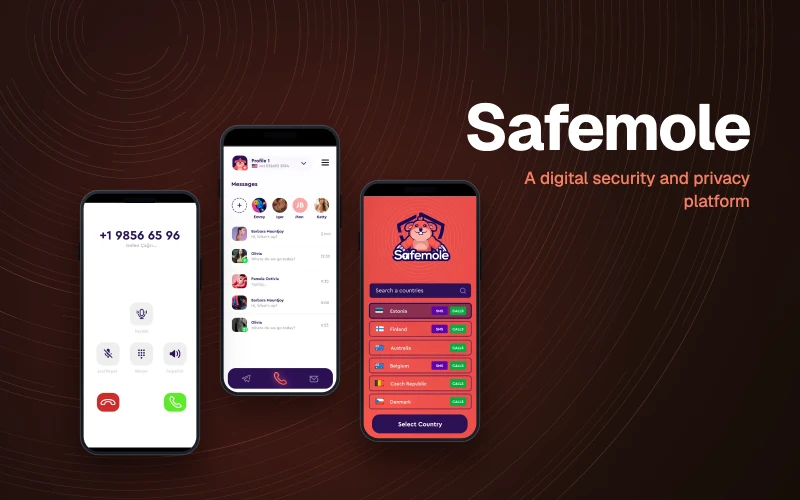 Safemole mobile app screens in phone frames