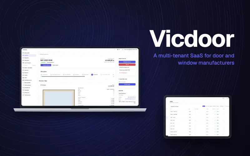 Vicdoor web application shown on a laptop and a tablet